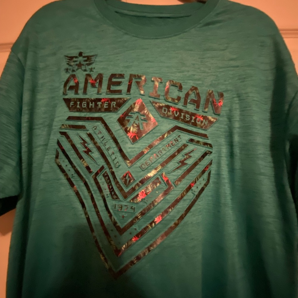 Blue tropical American fighter shirt